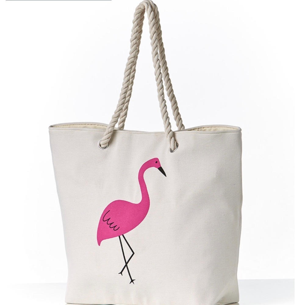 NWT Pink Flamingo Big Canvas Tote Bag with Rope Handle